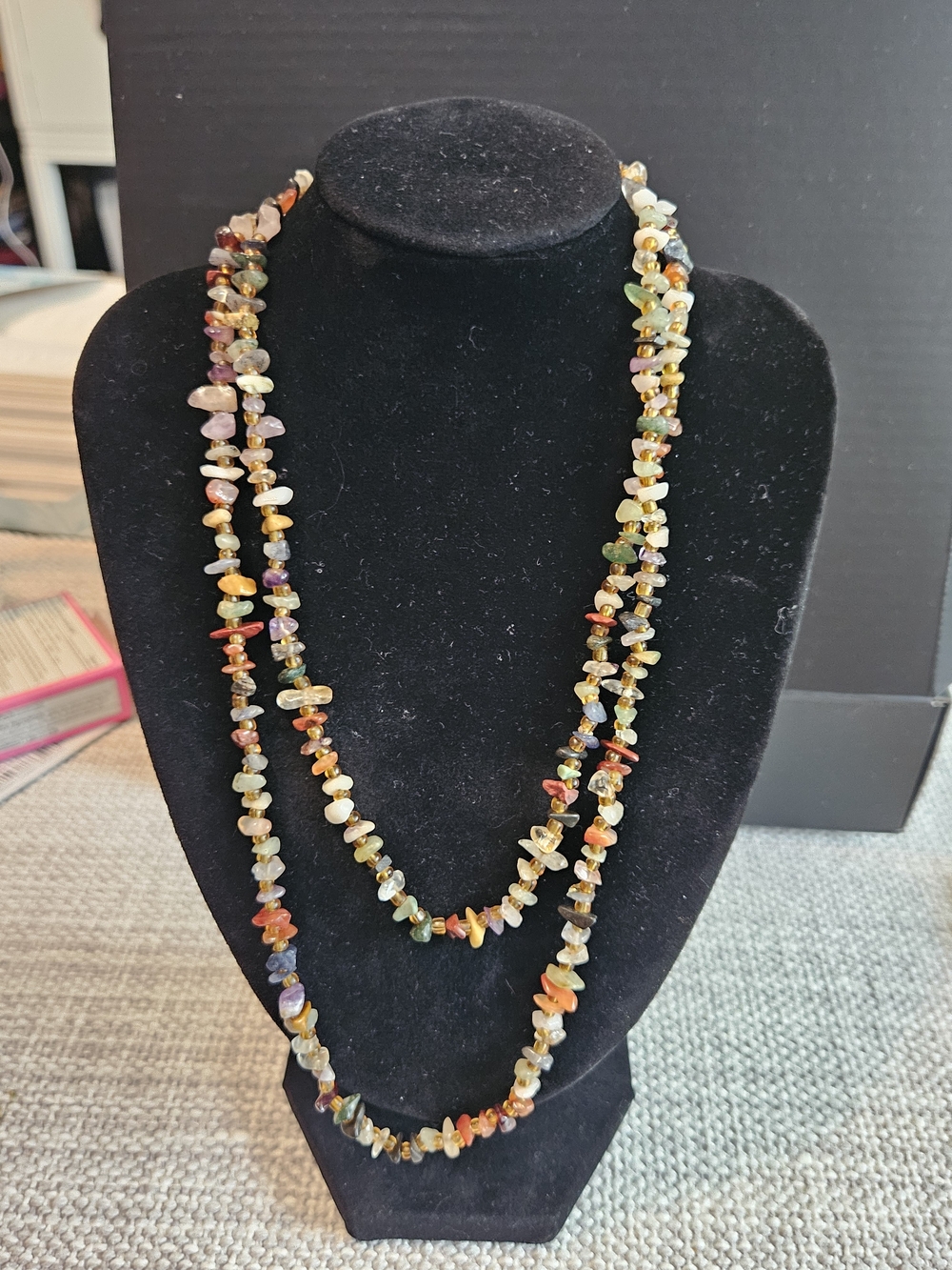 Multicolor Semi-Precious Chip Bead Long Necklace - Women Jewelry